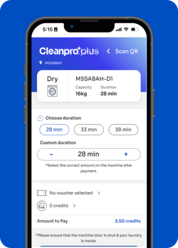 Cleanpro Plus can select dryer duration