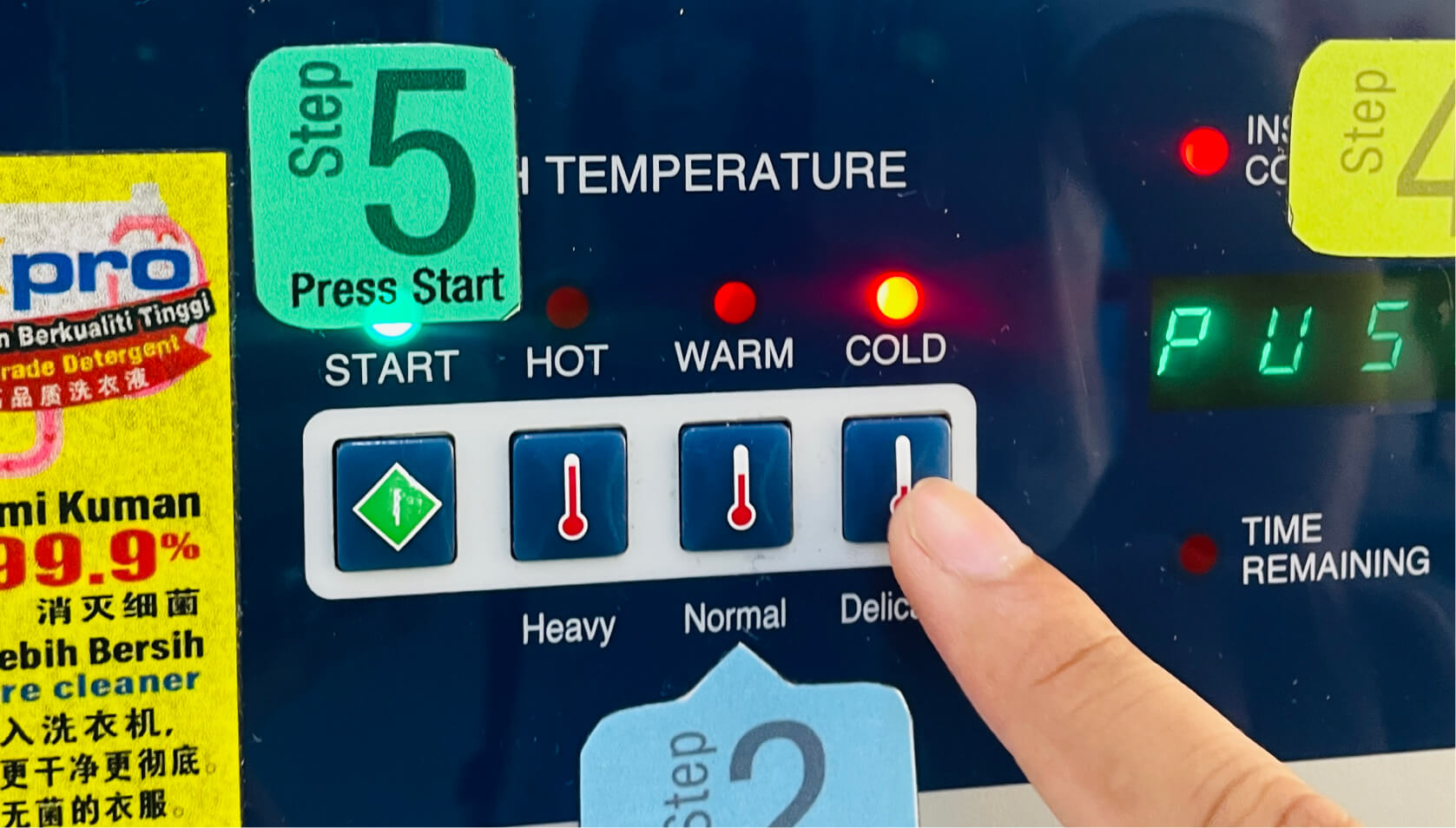 Cleanpro customer selecting preferred washing temperature for their laundry using Dexter