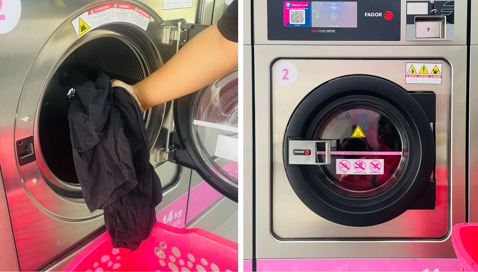Cleanpro customer loading laundry and securely close the washer door