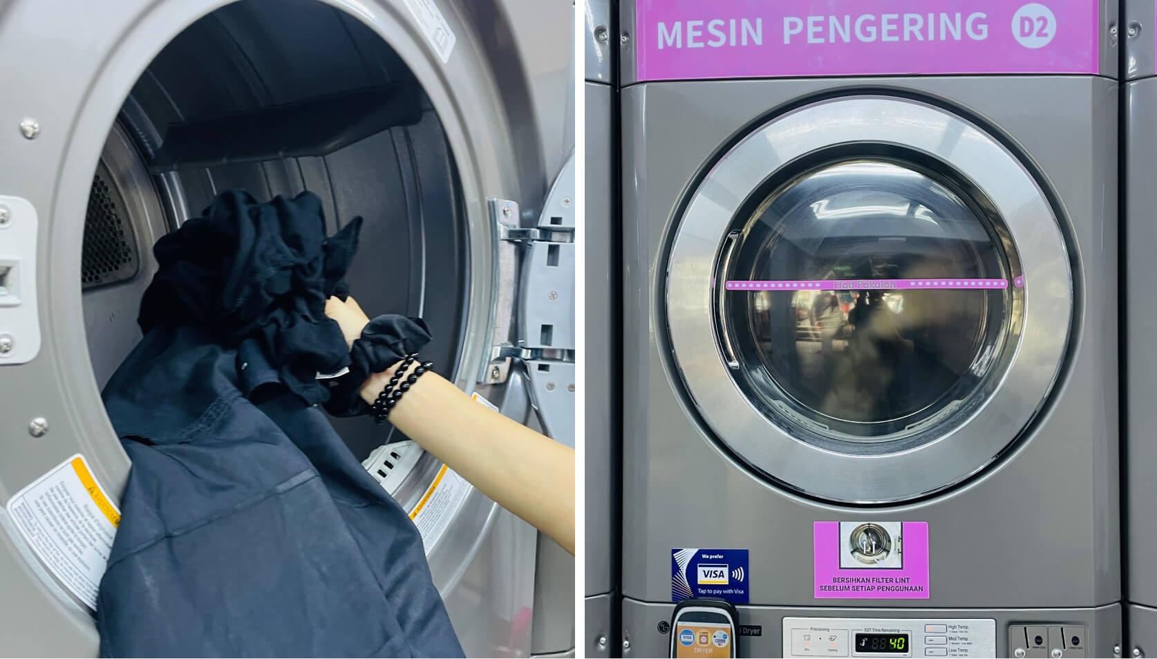 Cleanpro customer loading laundry and securely close the dryer door