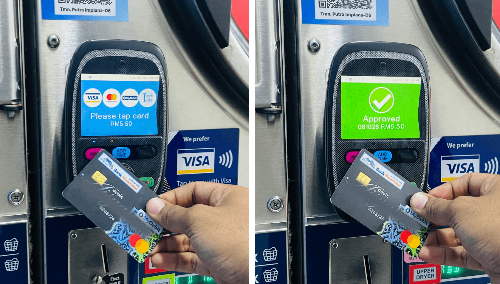 Payment through tapping the card on Paywave terminal on dryer