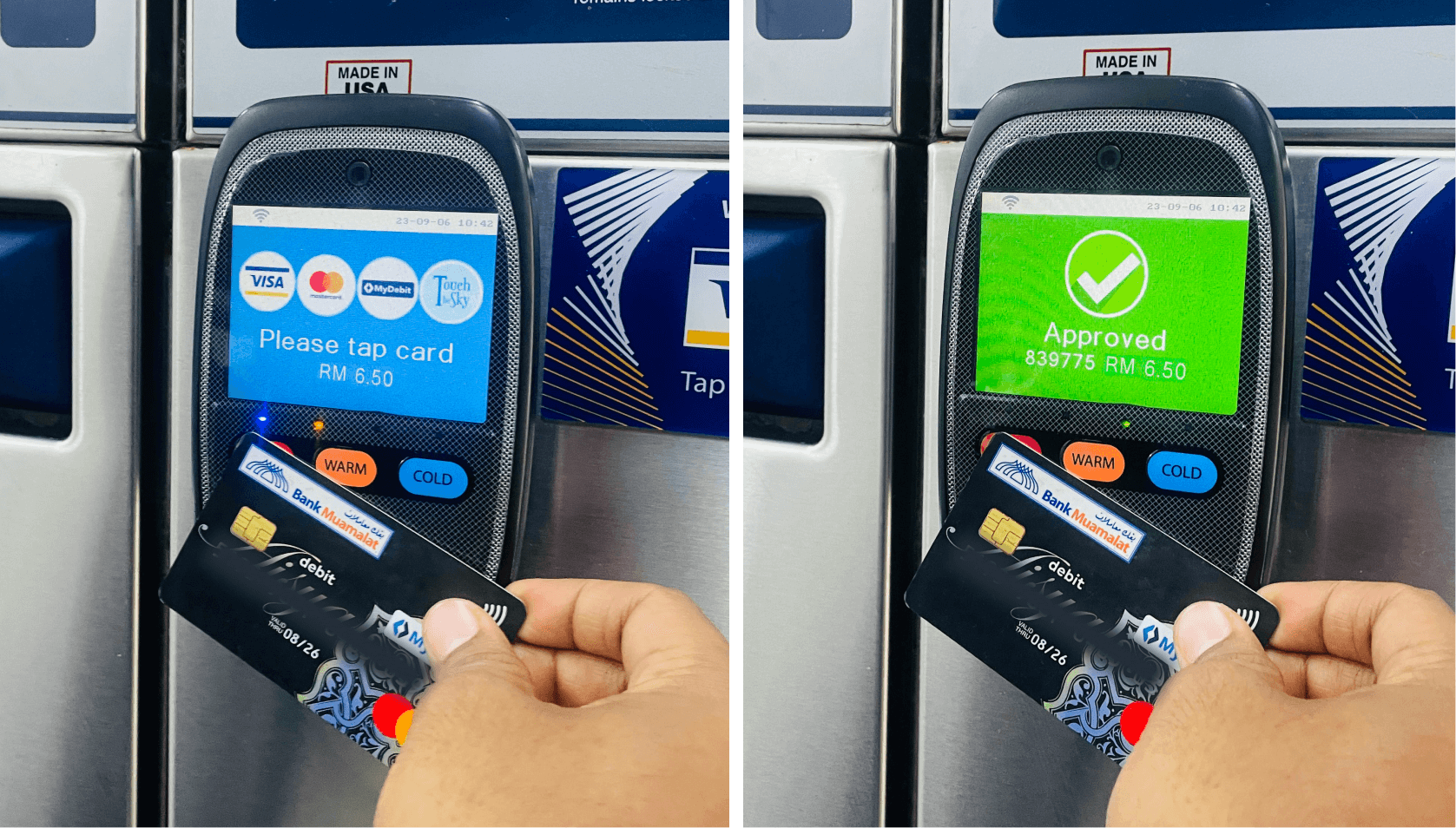 Payment through tapping the card on Paywave terminal on washer