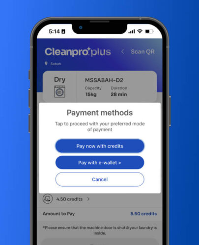 Cleanpro Plus select the 2 options of payment method for dryer