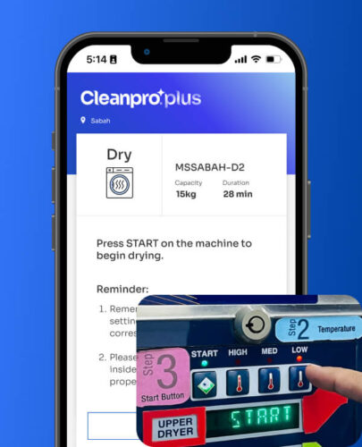Cleanpro Plus setting the dryer temperature and press start button