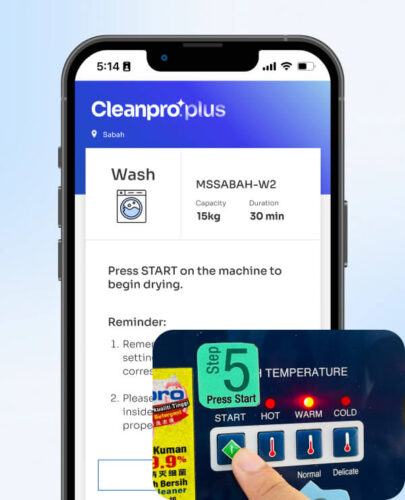 Cleanpro Plus setting the washer temperature and press start button