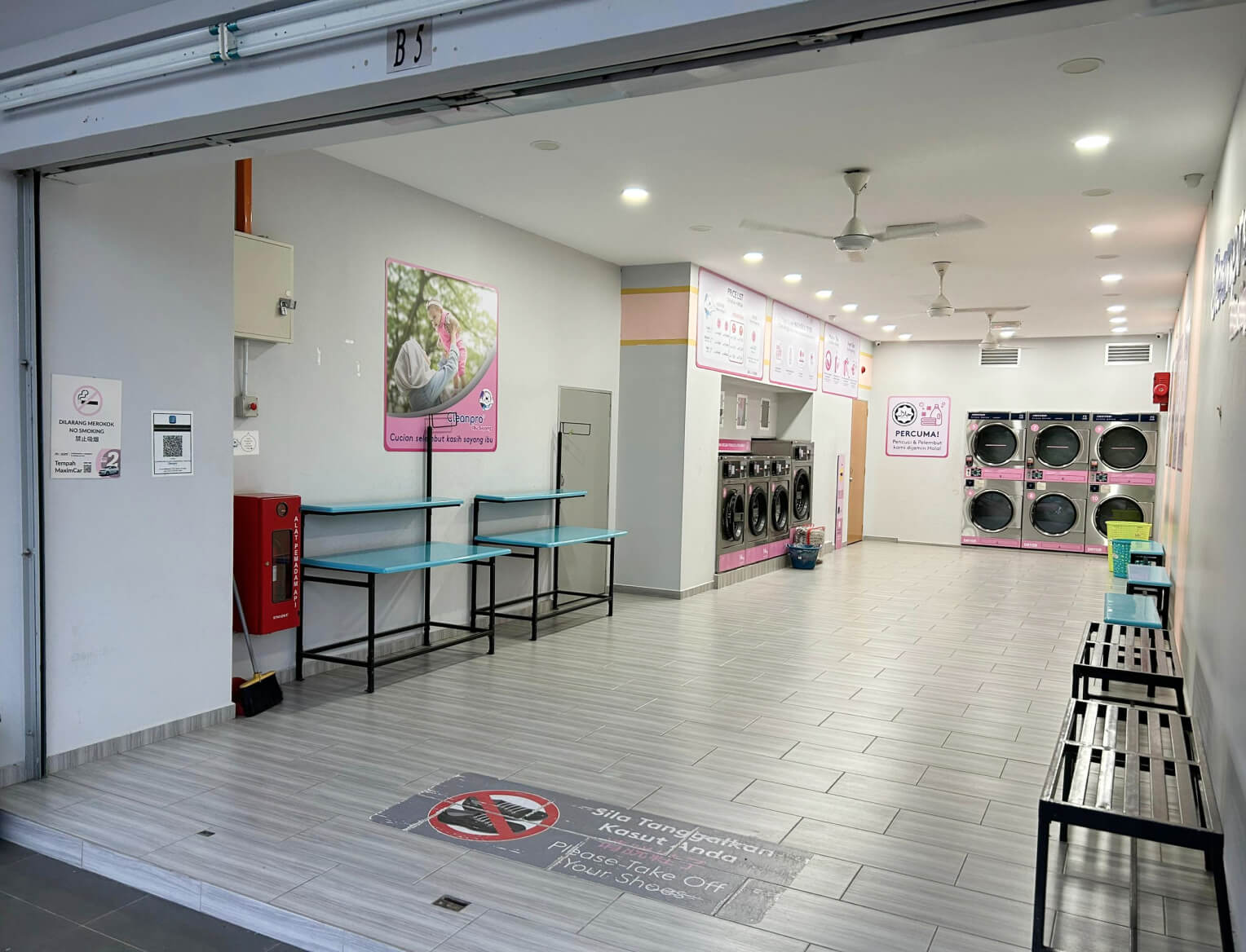 Cleanpro Ibu Sayang Kempadang Aman laundry folding table and waiting benches